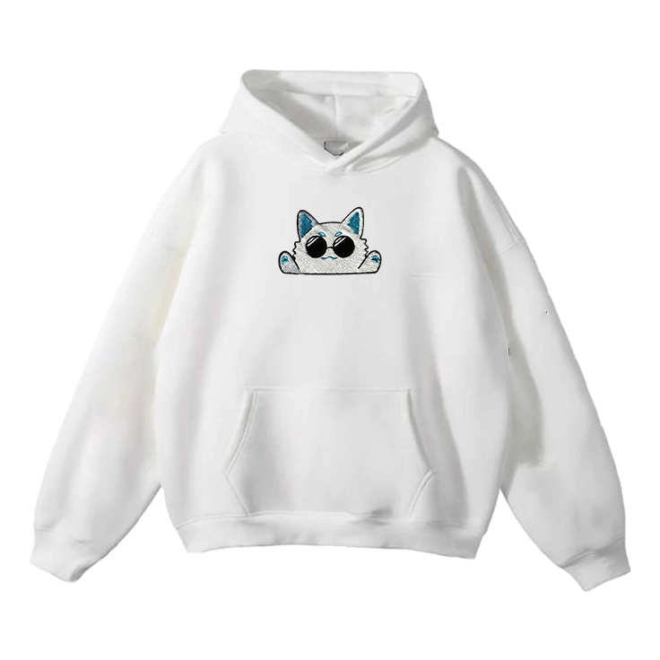 Gojo Satoru White Cat Embroidery Hoodie - Jujutsu Kaisen Gojo Merch