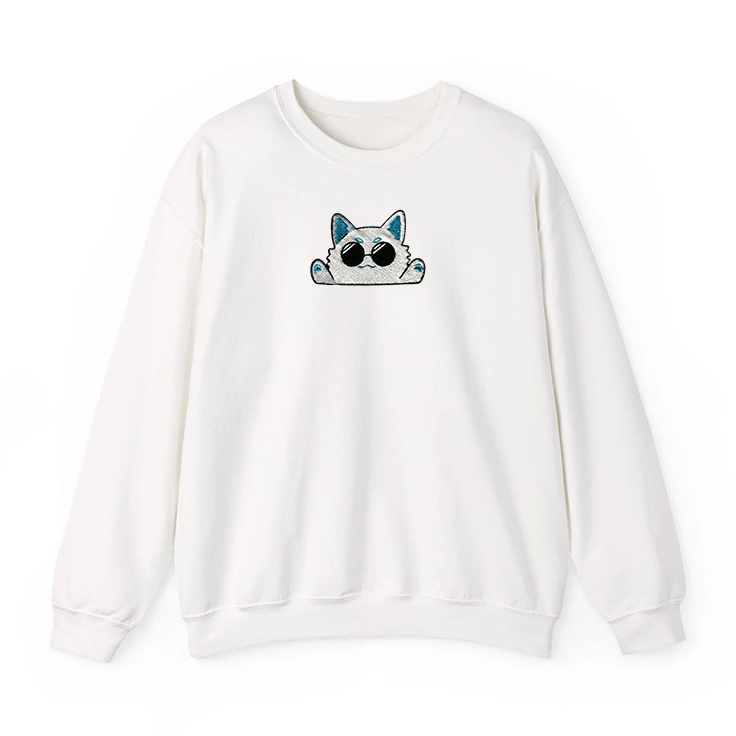 Gojo Satoru White Cat Embroidery Sweatshirt - Jujutsu Kaisen Gojo Merch
