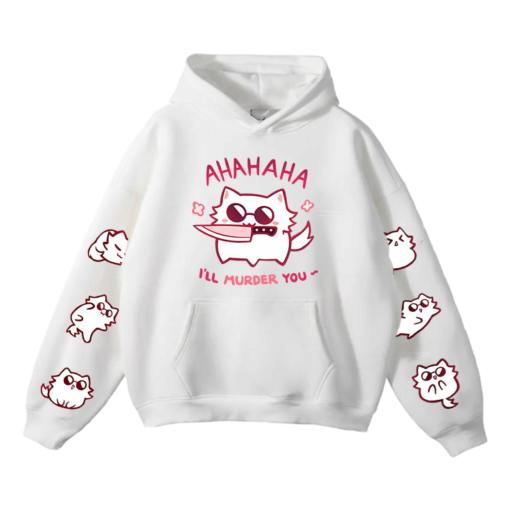 Ahaha I'll Murder U Gojo's Cat Hoodie - Jujutsu Kaisen Anime Gojo 2 Sleeves Cute Cats
